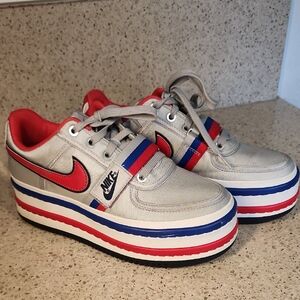 Nike Silver Platform Sneakers with Red & Blue Accents